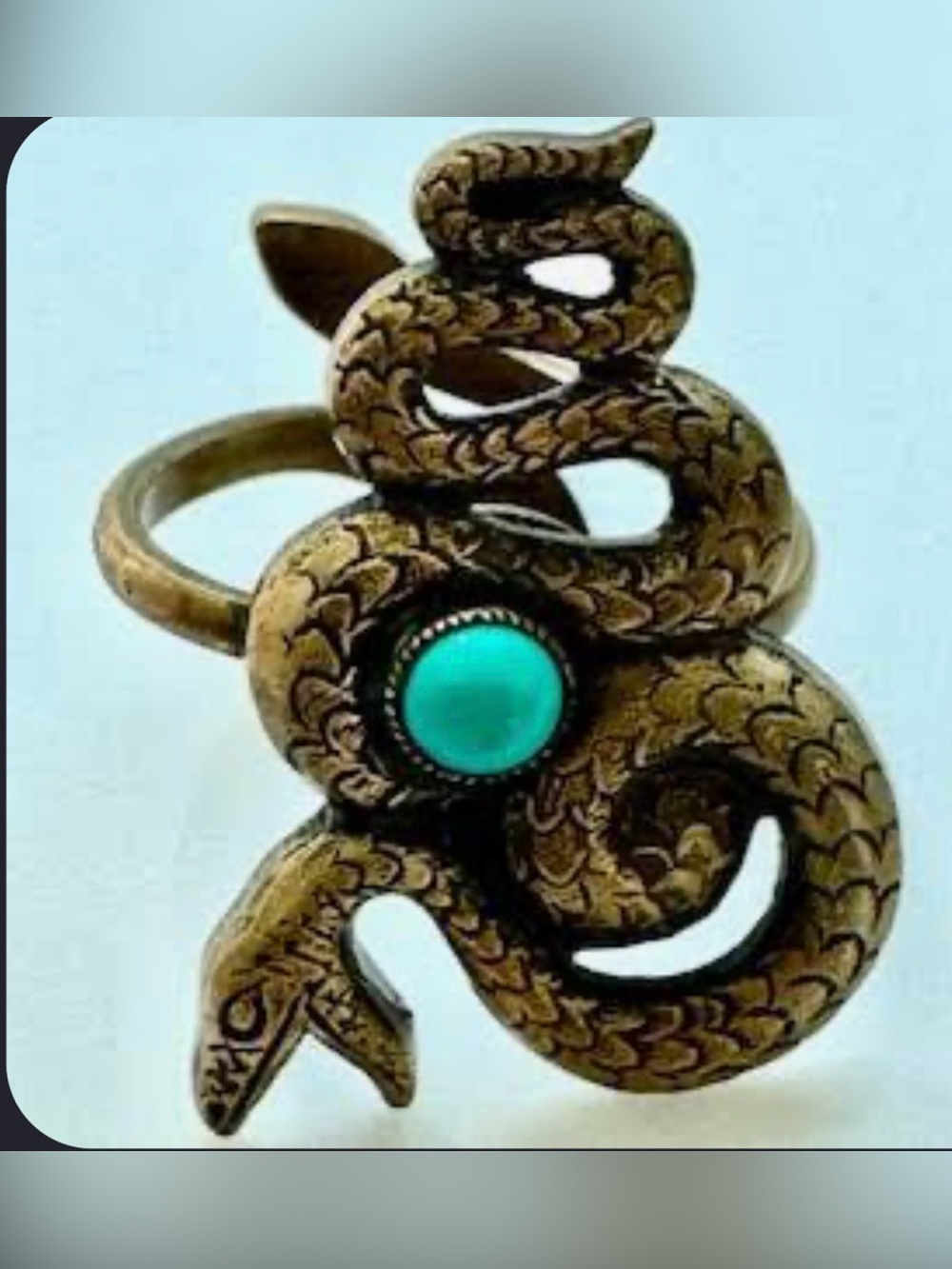 VINTAGE JAN MICHAELS SAN FRANCISCO TURQUOISE SNAKE SERPENT RING ADJUSTABLE RARE!